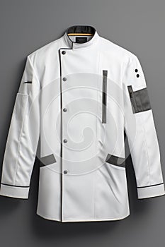 Chef jacket mockup, front view, 3d rendering. Empty cotton master protect overcoat mock up , isolated. Clear service or chief