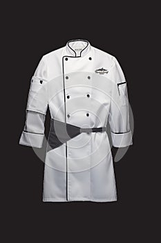 Chef jacket mockup, front view, 3d rendering. Empty cotton master protect overcoat mock up , isolated. Clear service or chief