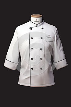 Chef jacket mockup, front view, 3d rendering. Empty cotton master protect overcoat mock up , isolated. Clear service or chief