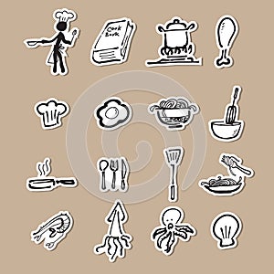 Chef and kitchen cartoon drawing paper cut