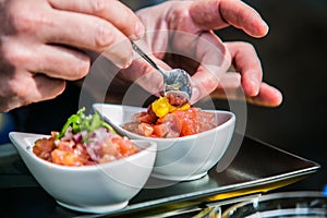 The chef in the kitchen prepares food.Food detail