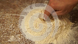 Chef kneads the dough. Cooking. Flour. Baking. Cooking process