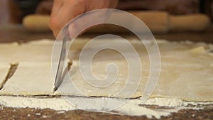 Chef kneads the dough. Cooking. Flour. Baking. Cooking process