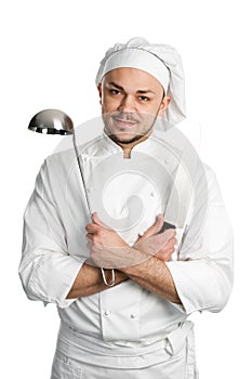 Chef with ladle isolated