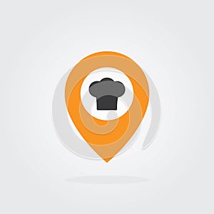 Chef Location pointer with chef hat Symbol Vector. Map pointer icon for food, chef, lunch, dinner, menu sign.