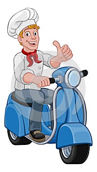 Chef Moped Scooter Food Delivery Man Cartoon