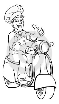 Chef Moped Scooter Food Delivery Man Cartoon