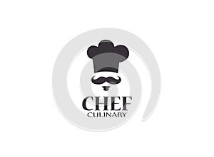 Chef mustache cook logo icon hat toque, chefs hat vector flat style brand mustach beard styling
