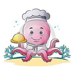 The chef octopus is holding the movable food cover