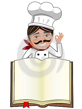 Chef ok gesture blank cook book isolated