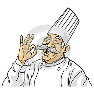 Chef Old Bearded OK Okay Hand Sign Cartoon Illustration Vector