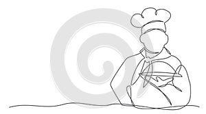 Chef One line drawing isolated on white background