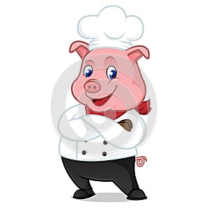 Chef pig cartoon mascot folding hands