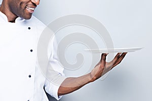 Chef with plate.