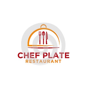 Chef Plate with Spoon Fork Knife Logo Design Template