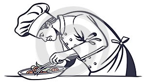 Chef Plating Dish, Elegant Culinary Presentation Vector, vector design Generative AI