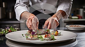 Chef plating gourmet dish