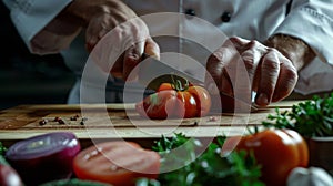 Chef Expertly Slicing a Tomato.AI generated image