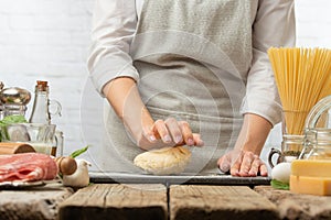 Chef Prepares Dough Baking Pasta Bread Pizza Background Ingredients Kitchen Light Background Cooking Recipe