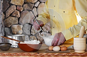 The chef prepares the dough