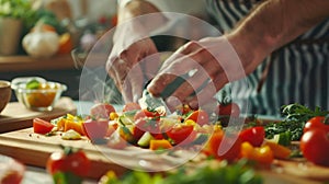 Chef prepares fresh organic vegetables for cooking