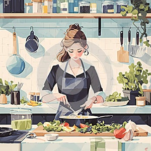 Chef Preparing Food in Kitchen - Stock Image