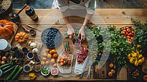 Chef preparing fresh ingredients in a rustic kitchen