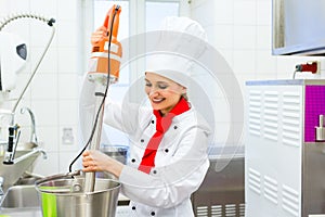 Chef preparing ice cream with food processor