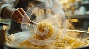 Chef preparing pasta at the kitchen