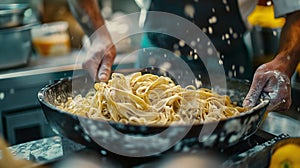 Chef preparing pasta at the kitchen