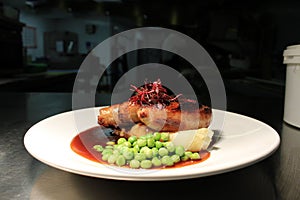 Chef preparing sausage dinner