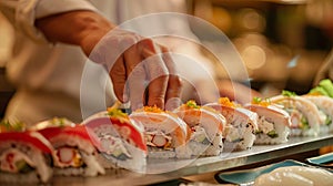 chef preparing sushi in the restaurant