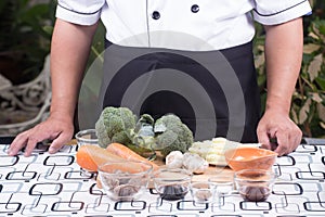 Chef presented ingredient stir fry Broccoli with shrimp