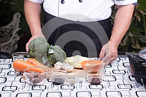 Chef presented ingredient stir fry Broccoli with shrimp