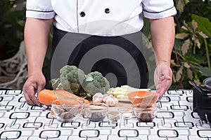 Chef presented ingredient stir fry Broccoli with shrimp