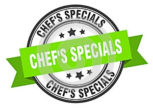 chef\'s specials label. chef\'s specialsround band sign. chef\'s specials stamp