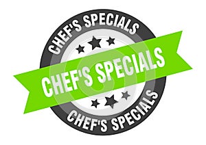 chef\'s specials sign. chef\'s specials round ribbon sticker. chef\'s specials tag