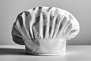 ChefÆ??s toque with pleats, resting on flat surface, plain background photo