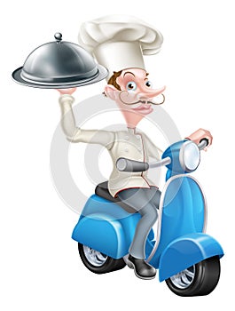 Chef on Scooter Moped Delivering Food