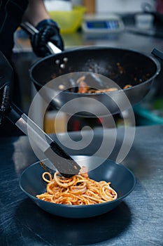 Chef Seafood Pasta with mussels with basil and tomato