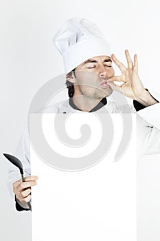 Chef showing the menu