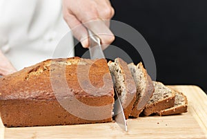 Chef Slicing Banana Bread