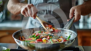 Chef Stir-Frying Fresh Vegetables.AI generated image