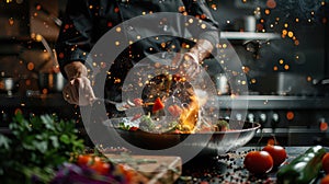 The Chef Stir-Frying Vegetables.AI generated image