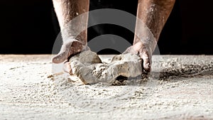 Chef throwing up dough for pizza. Chef Making dough. Cooking bread. Kneading the Dough. Hands kneading raw dough. Culinary,