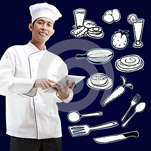 Chef using digital tablet