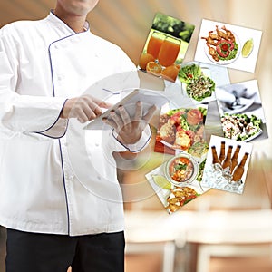 Chef using digital tablet