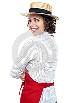 The chef woman isolated on white