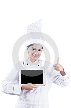 Chef Woman Showing Digital Tablet
