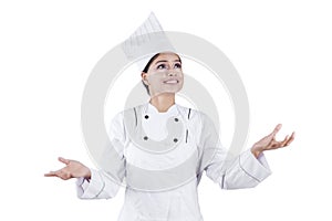 Chef Woman Showing Empty Copy Space